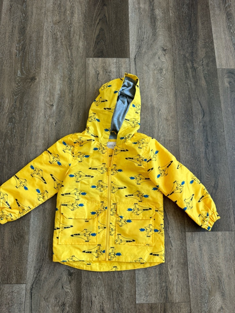 Carter's Yellow and Gray Hooded Jacket with Airplanes Boys size 4T